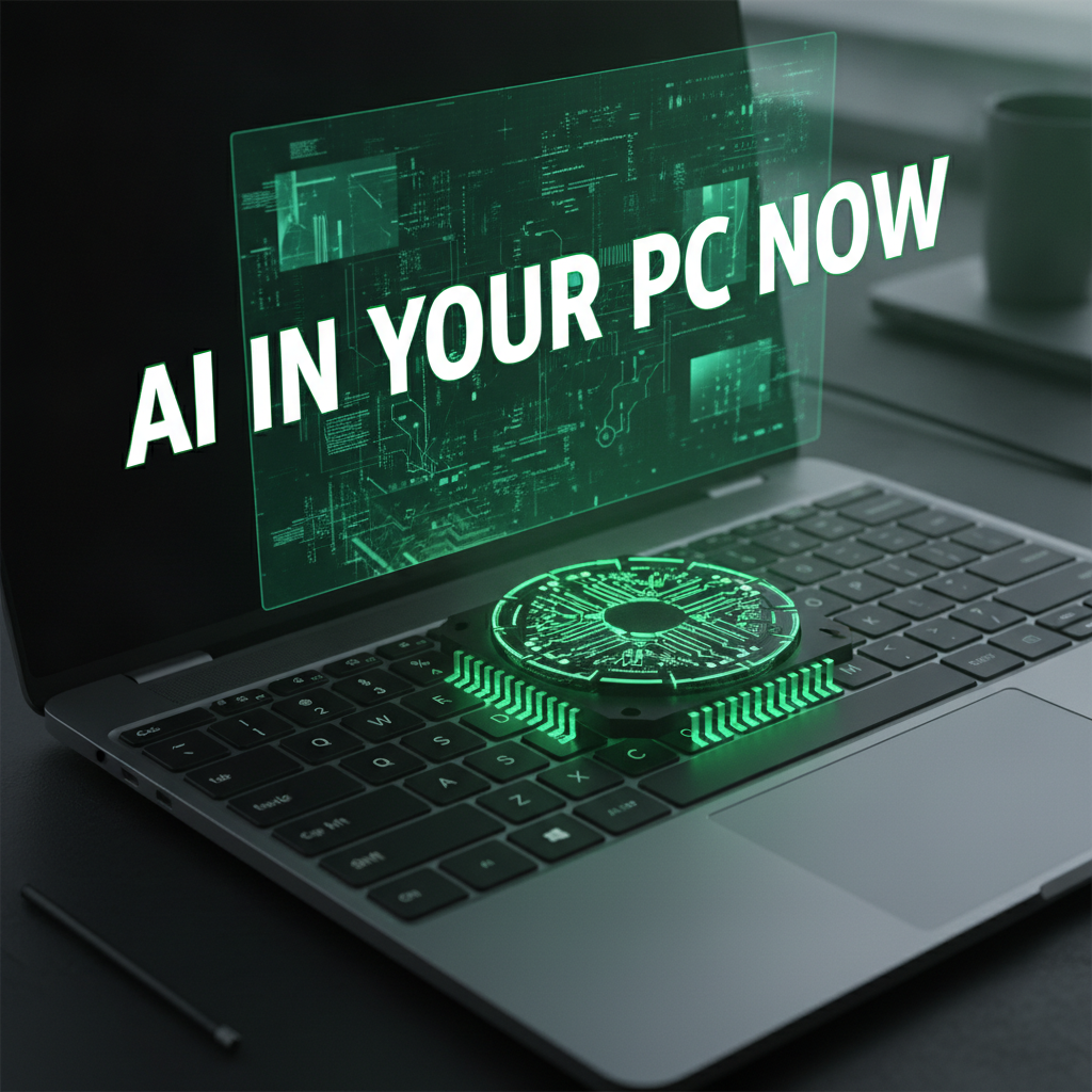Nvidia RTX Spark chip glowing on a circuit board with a Windows laptop in the background