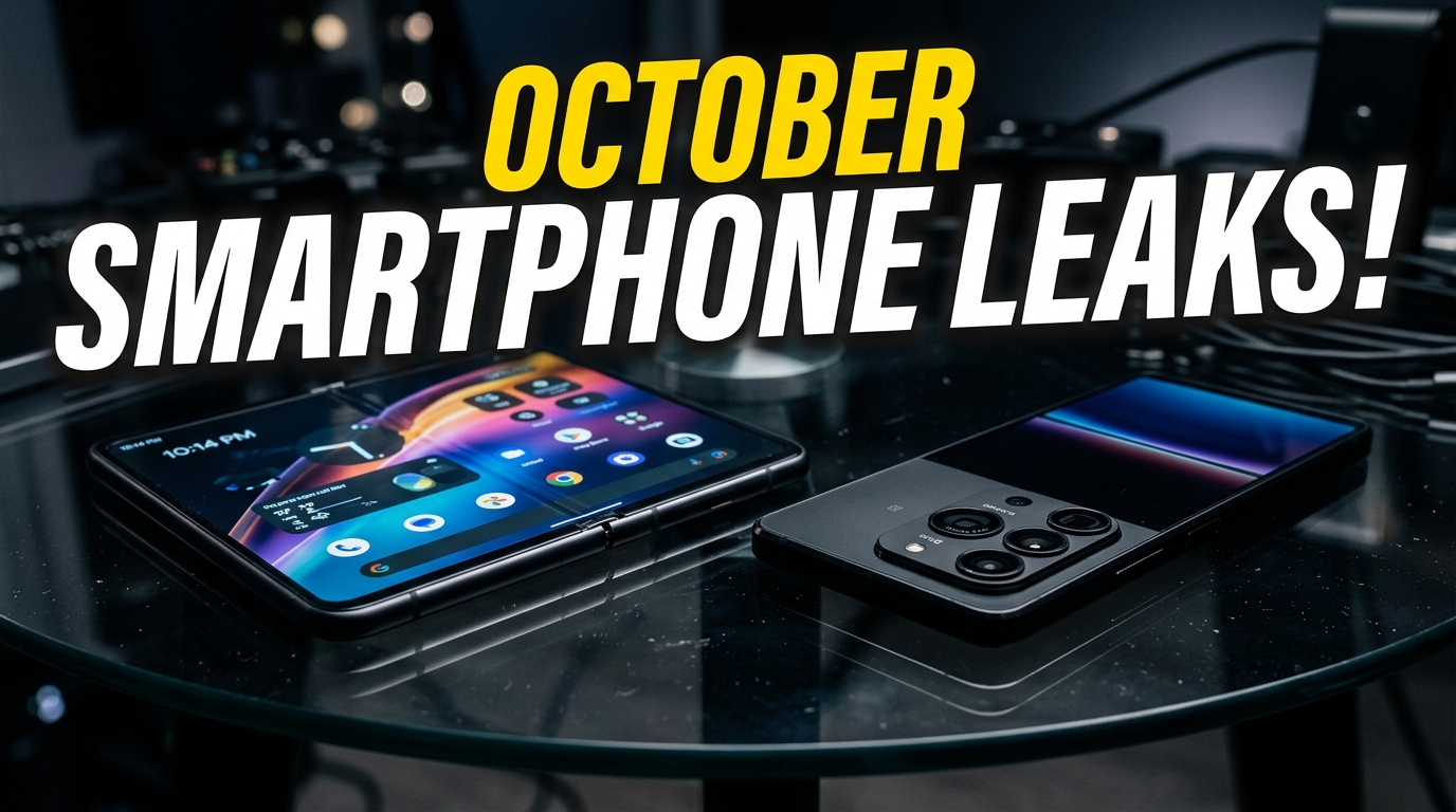 A sleek modern foldable smartphone resting on a reflective glass table next to a premium camera-focused mobile device.