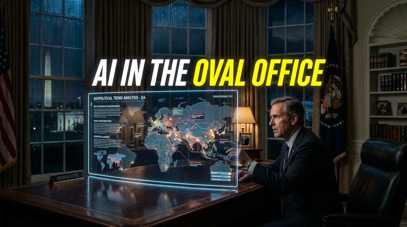Digital interface displaying Grok artificial intelligence software beside foreign policy documents
