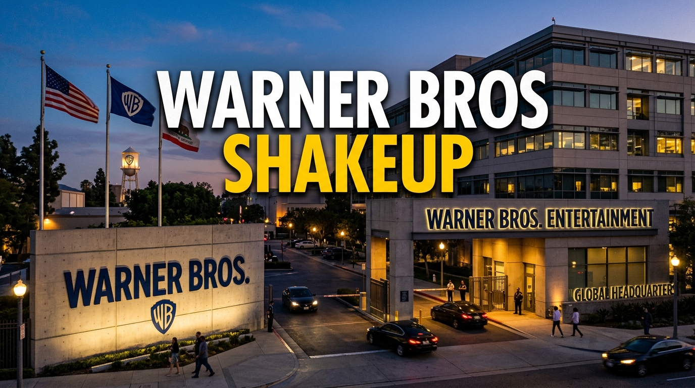 Warner Bros studio lot water tower and Paramount Pictures entrance gates