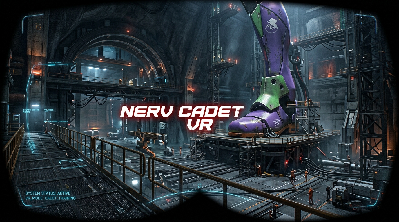 Digital render of a futuristic subterranean NERV hangar with an Evangelion unit silhouette