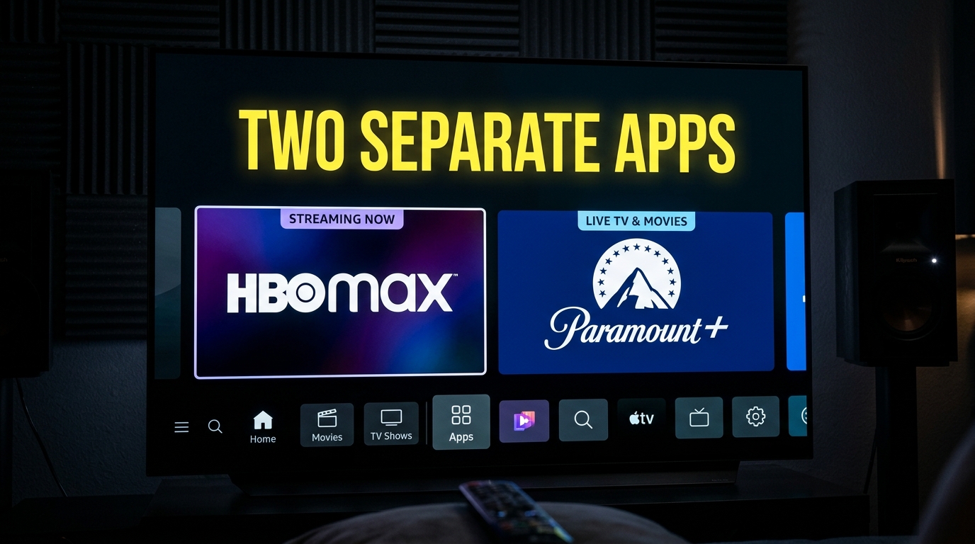Digital streaming presentation showing standalone Paramount+ and HBO Max branding side by side