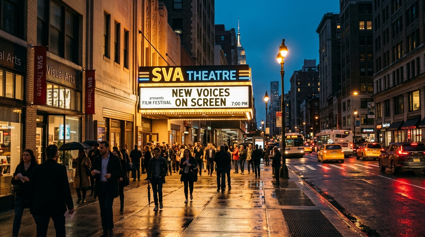 Exterior view of the SVA Theatre in Manhattan hosting the New York Muslim Film Festival
