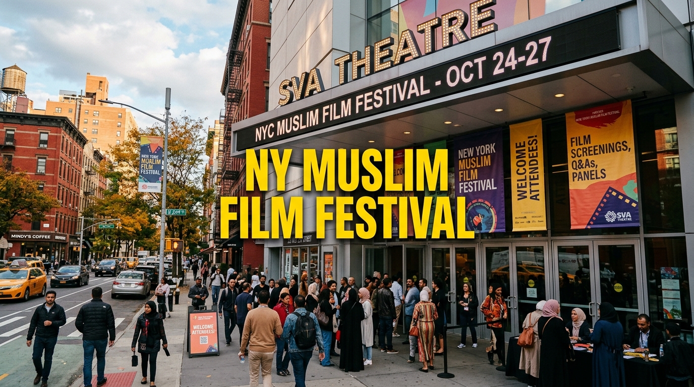Exterior view of the SVA Theatre in Manhattan hosting the inaugural New York Muslim Film Festival