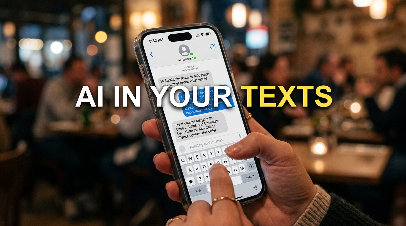 A smartphone screen showing a text message thread interacting with an autonomous AI ordering agent