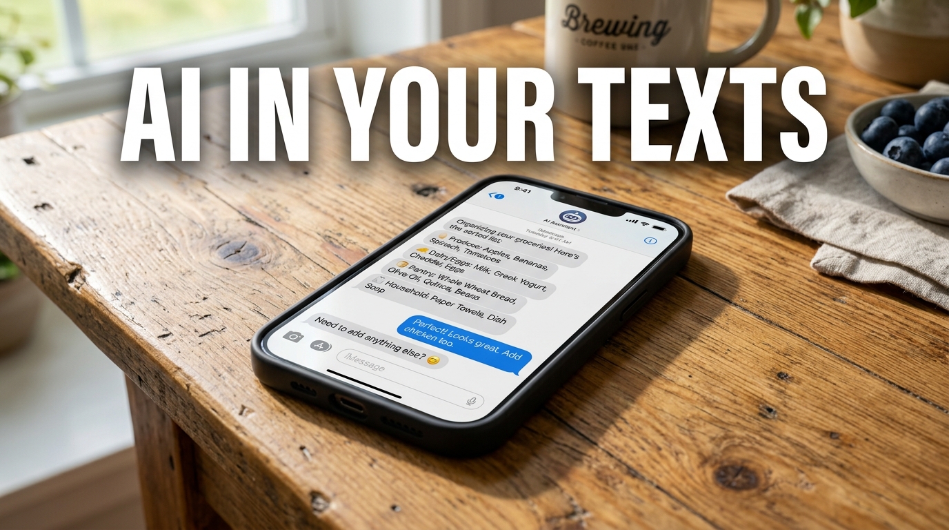 A smartphone screen displaying a text conversation with an AI agent placing a grocery order