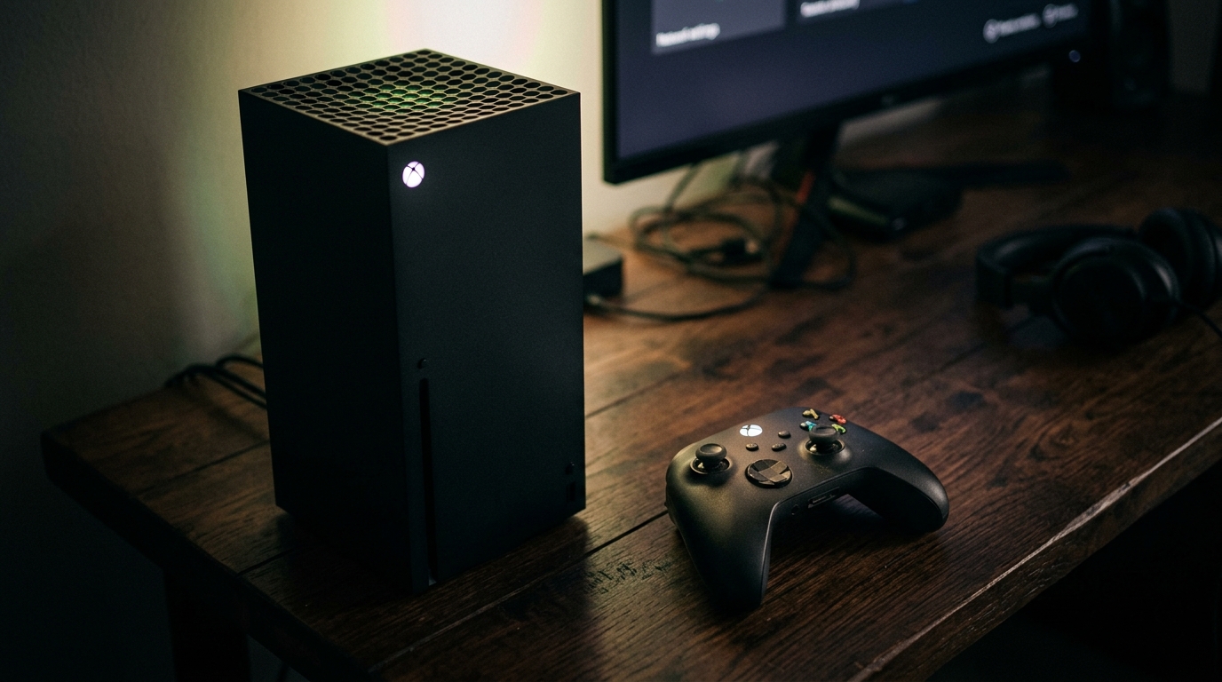 Digital illustration representing Clair Obscur: Expedition 33 gameplay on an Xbox gaming setup
