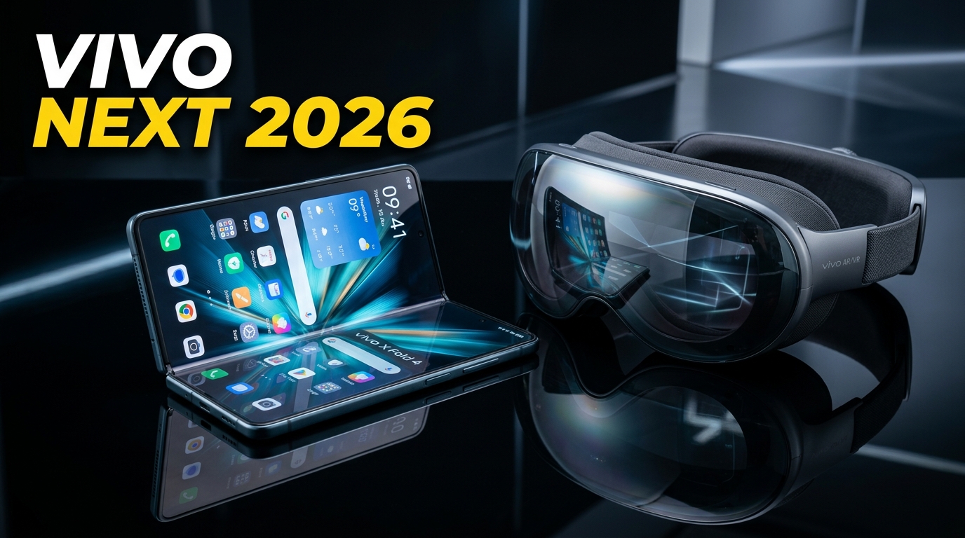 Vivo X Fold6 foldable smartphone displayed alongside a mixed-reality headset.
