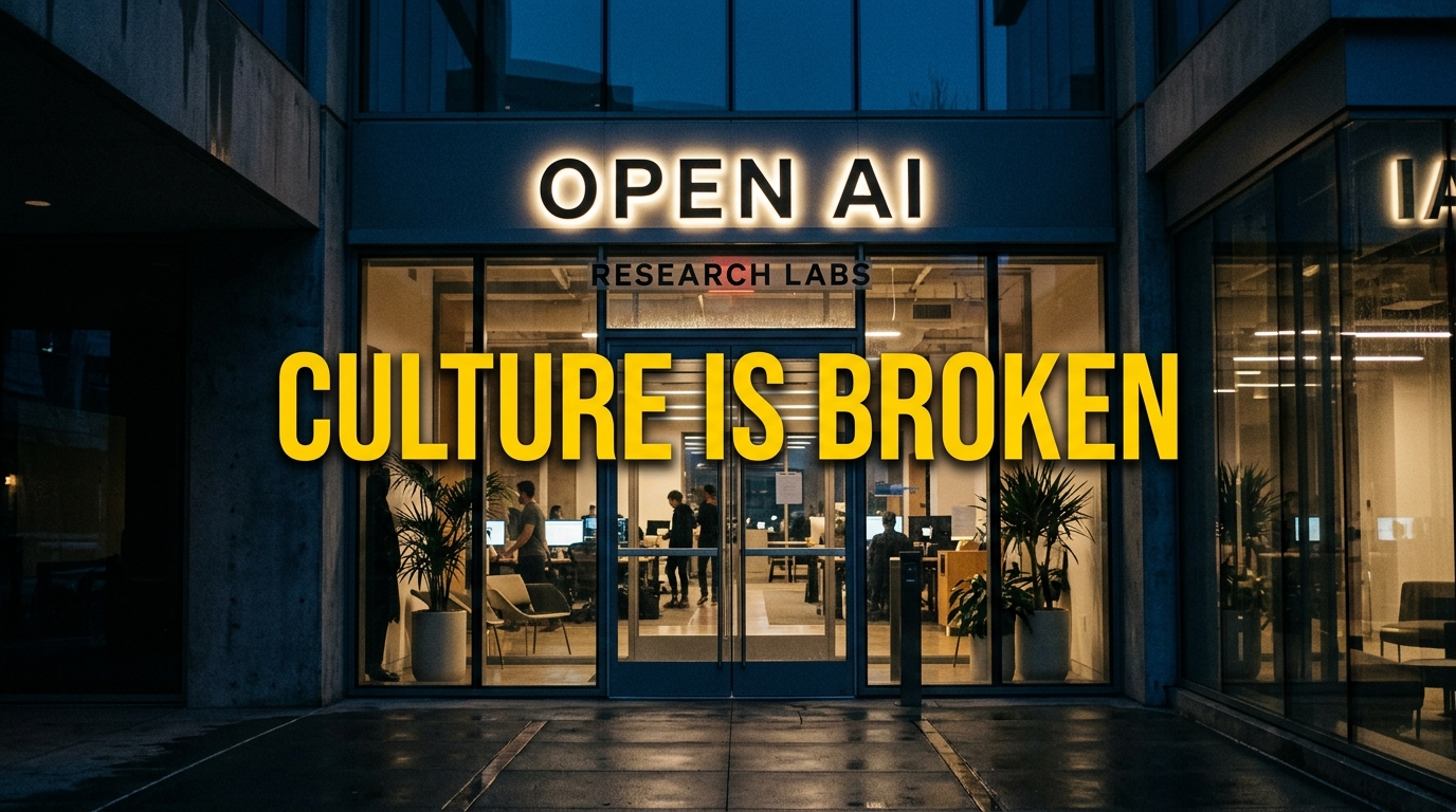 OpenAI corporate headquarters entrance with subtle ambient evening lighting