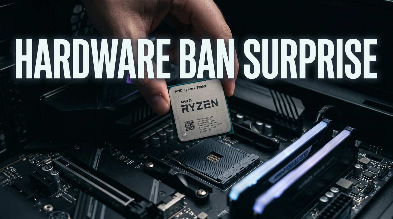 An AMD Ryzen processor resting near an open desktop computer motherboard inside a gaming PC