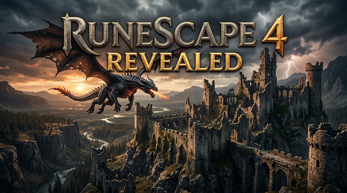 Stylized fantasy dragon flying over a rocky landscape representing the Unreal Engine RuneScape 4 announcement