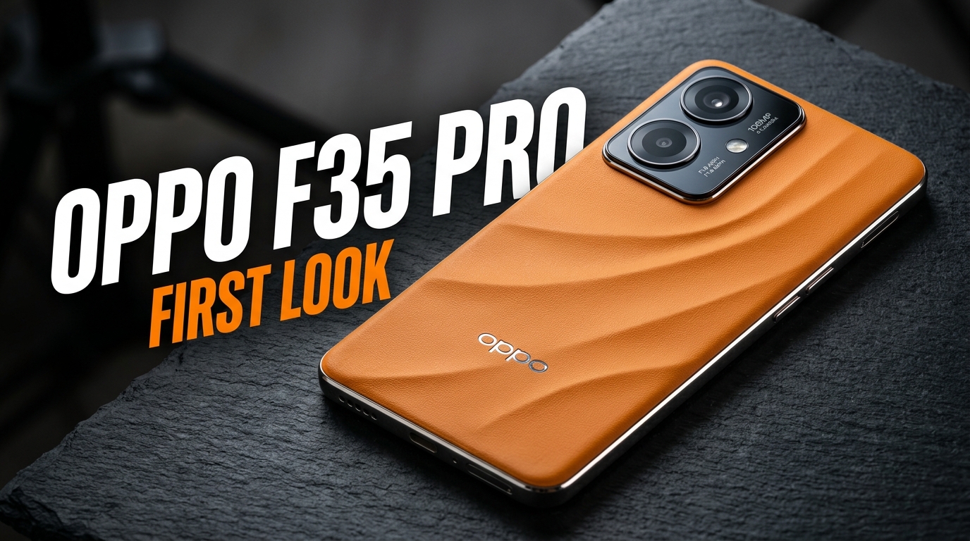 Oppo F35 Pro 5G in Sunrise Orange finish showing rear camera module