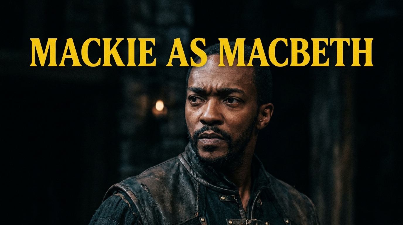 Anthony Mackie attending a red carpet theatre event under stage lighting